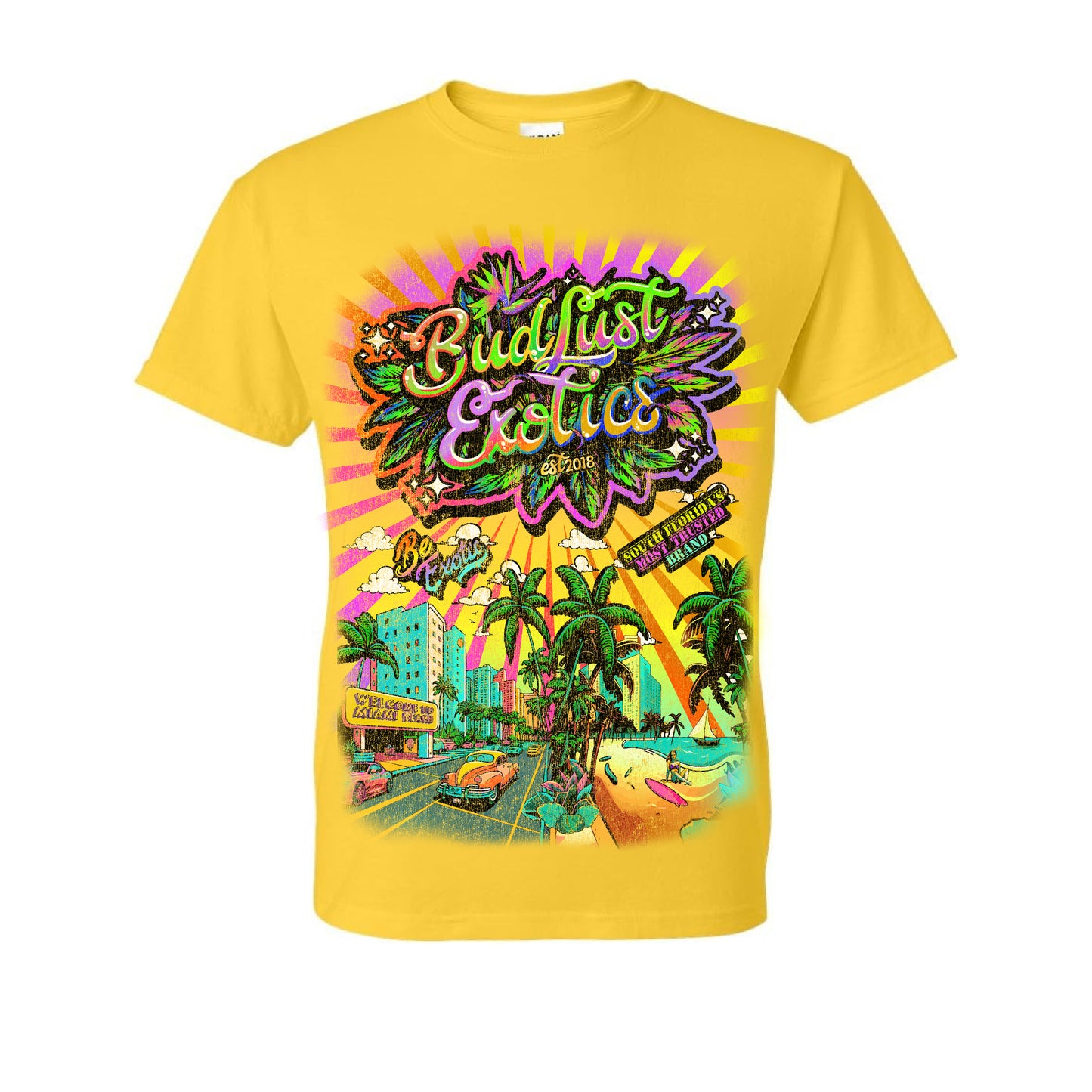 BudLust Exotics~~~~~~~Distressed "Representing Miami Dade" T-Shirt in Yellow